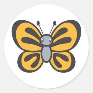 Orange Butterfly Cartoon Classic Round Sticker