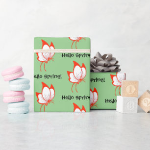 Orange Butterfly Cartoon, Cute Garden Nature Art Wrapping Paper