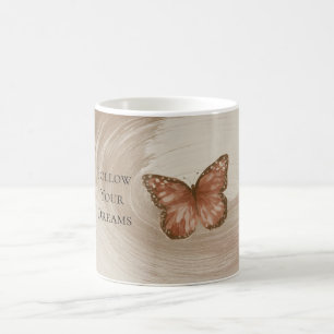 Orange Butterfly Cream Brown Swirl Coffee Mug