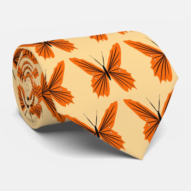 Orange Butterfly Design Tie (Rolled)
