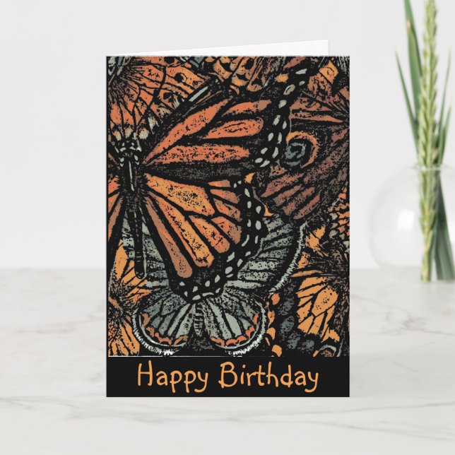 Orange butterfly fantasy abstract art birthday card (Front)