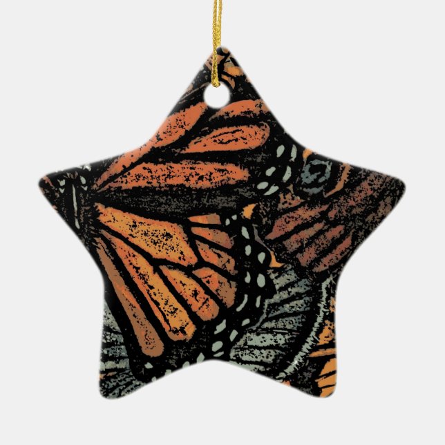 Orange butterfly fantasy abstract art ceramic tree decoration (Front)