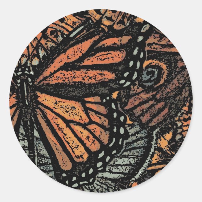 Orange butterfly fantasy abstract art classic round sticker (Front)
