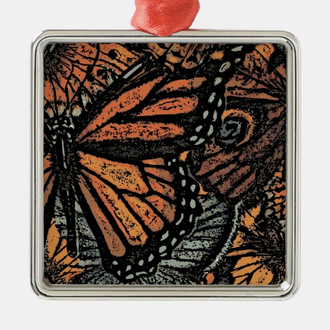 Orange butterfly fantasy abstract art metal tree decoration (Front)