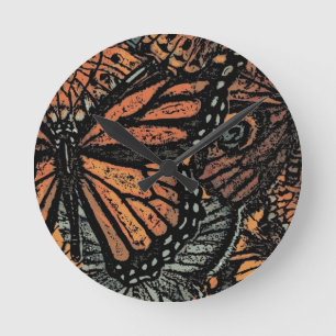 Orange butterfly fantasy abstract art round clock
