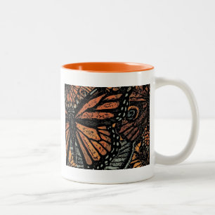 Orange butterfly fantasy abstract art Two-Tone coffee mug