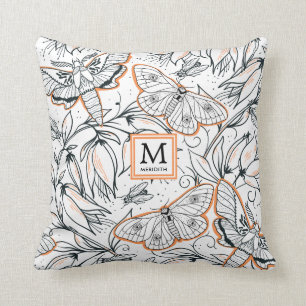 Orange Butterfly Floral Monogrammed Cushion
