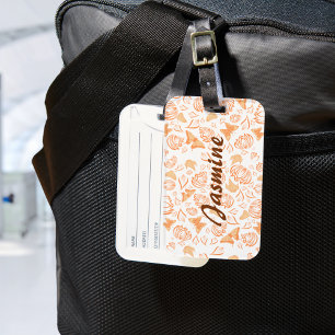 Orange Butterfly Floral Pattern Custom Monogram Luggage Tag