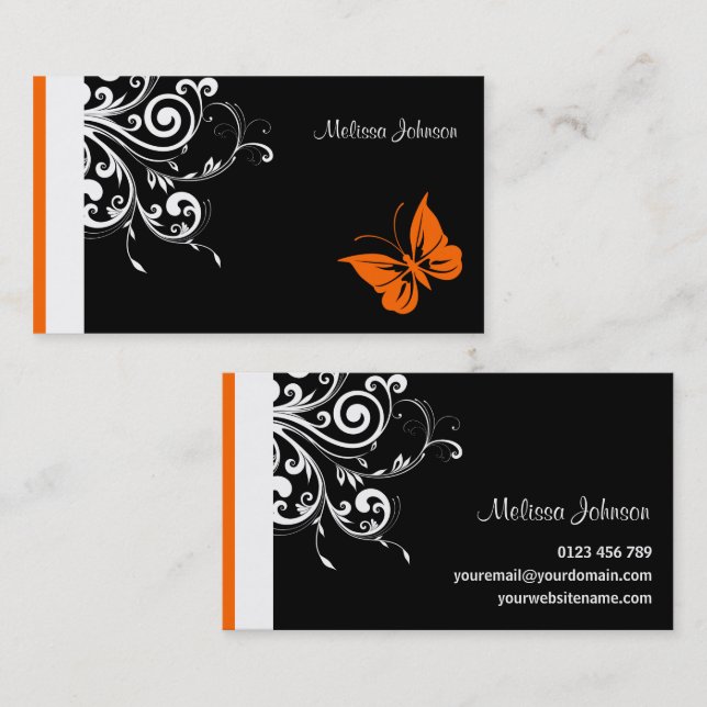 Orange Butterfly Flourish Business Card (Front/Back)