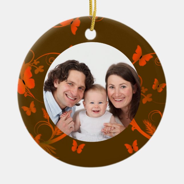 Orange Butterfly Frame Ceramic Tree Decoration (Front)