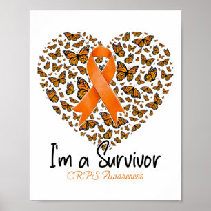 Orange Butterfly Heart I'm A Survivor Crps Awarene Poster