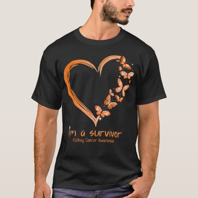Orange Butterfly Heart Im A Survivor Kidney Cancer T-Shirt (Front)