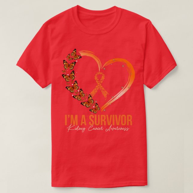 Orange Butterfly Heart Im A Survivor Kidney Cancer T-Shirt (Design Front)