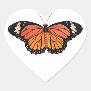 Orange Butterfly Heart Shape Stickers