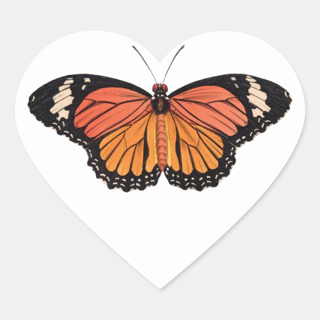 Orange Butterfly Heart Shape Stickers (Front)