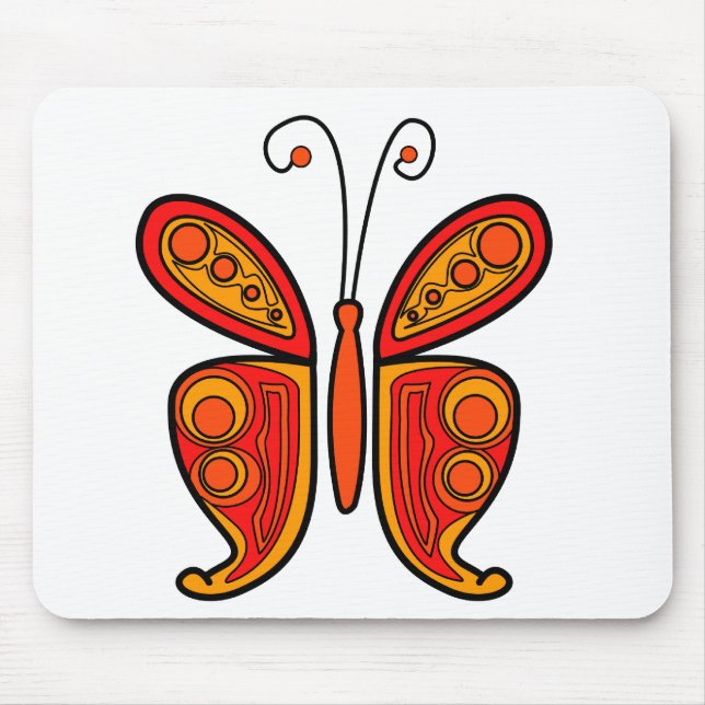 Orange butterfly illustration mouse mat (Front)