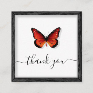 Orange Butterfly Illustration Thank You Classic  Square Business Card