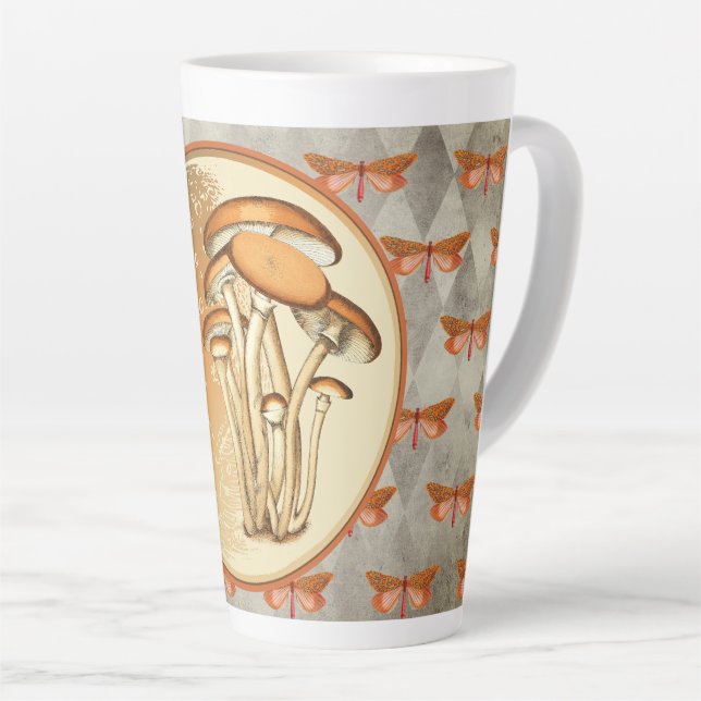 Orange Butterfly Mushroom Moon Latte Mug (Right Angle)