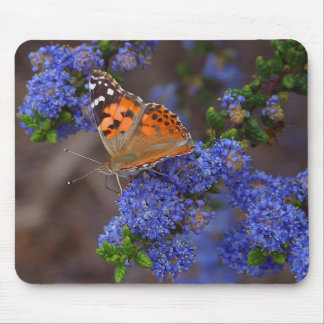Orange Butterfly On Blue Flower Mouse Mat