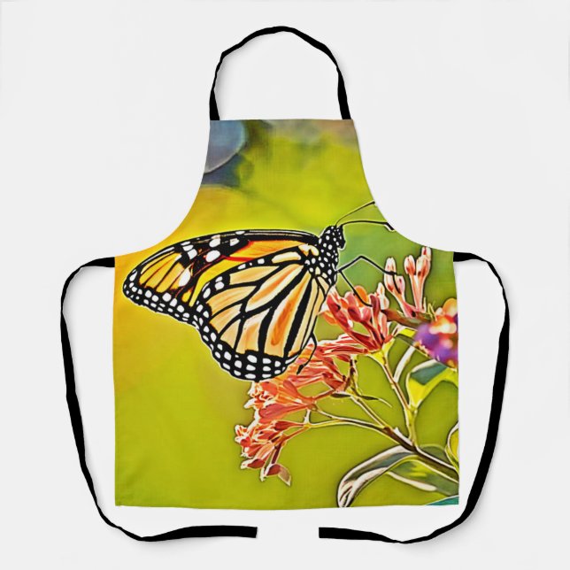 Orange Butterfly on Pink Blossom Design Apron (Front)