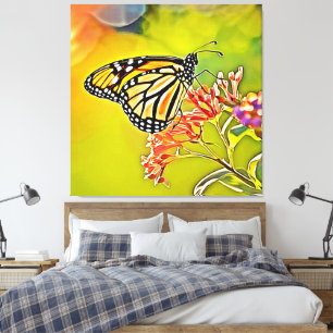 Orange Butterfly on Pink Blossom Design Canvas Print