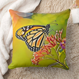 Orange Butterfly on Pink Blossom Design Cushion