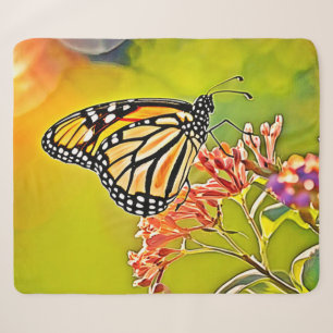 Orange Butterfly on Pink Blossom Design Sherpa Blanket