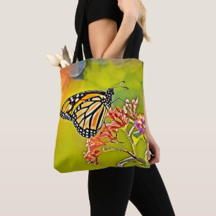 Orange Butterfly on Pink Blossom Design Tote Bag