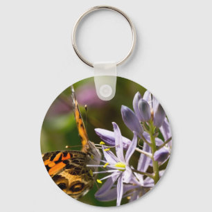 Orange Butterfly on Wild Hyacinth Apparel & Gifts Key Ring