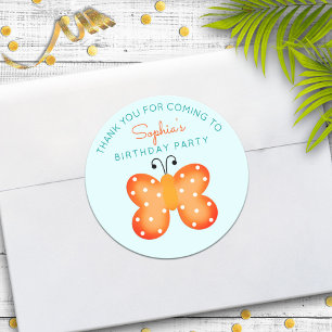 Orange Butterfly Party Favor Thank You Stickers