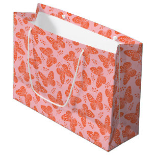 Orange butterfly pattern on pink background large gift bag