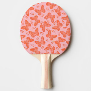 Orange butterfly pattern on pink background ping pong paddle