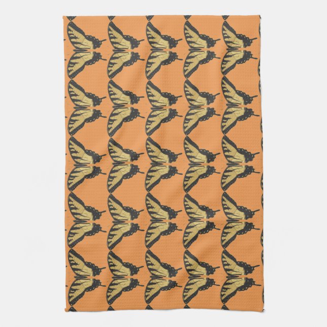 Orange Butterfly Pattern Tea Towel (Vertical)