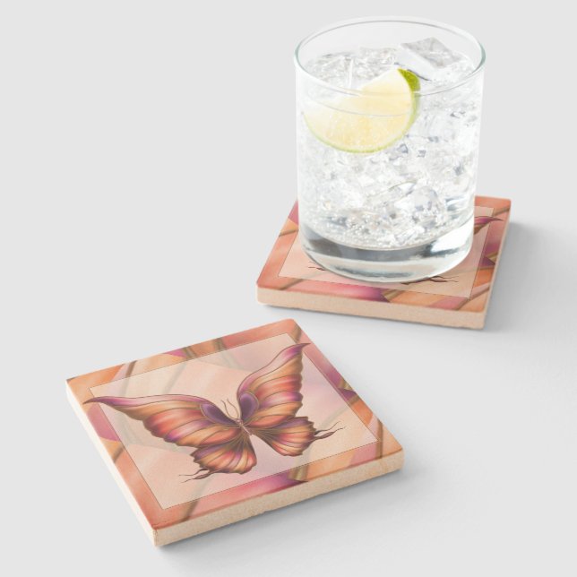 Orange Butterfly Stone Coaster (Side)