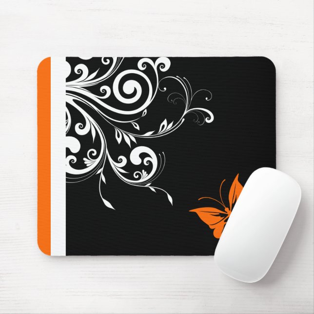 Orange Butterfly Swirls Mouse Mat (With Mouse)