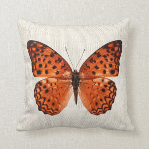 Orange Butterfly Warm Neutral Pastel Beige Cushion