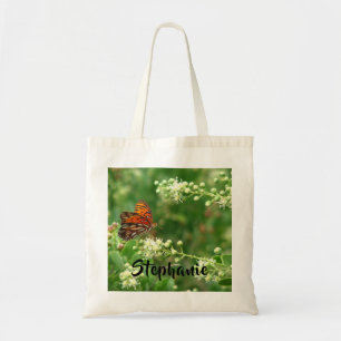Orange Butterfly with Personalized Name Cotton Tote Bag