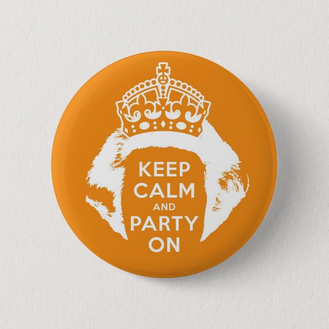 Orange button 30 April - Keep calm and party on (Front)