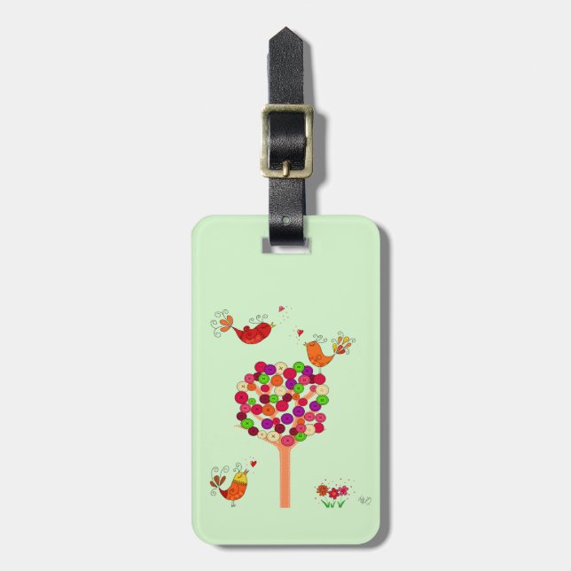 Orange Button Tree Luggage Tag (Front Vertical)