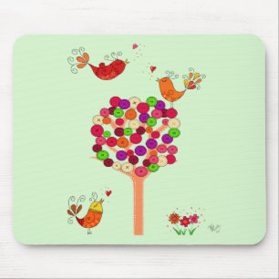 Orange Button Tree Mouse Mat