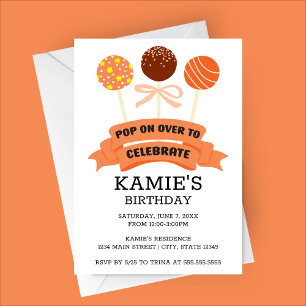 Orange Cake Pops Birthday Party Invitation