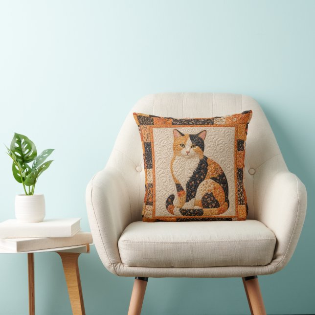 Orange Calico Cat Quilt Cushion (Chair)
