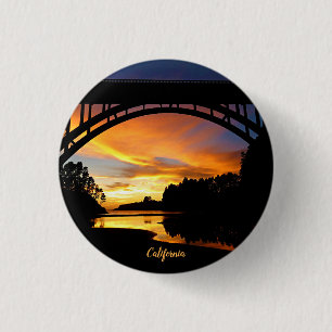 Orange California Coastal Sunset Under Bridge 3 Cm Round Badge