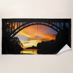 Orange California Coastal Sunset Under Bridge Beach Towel