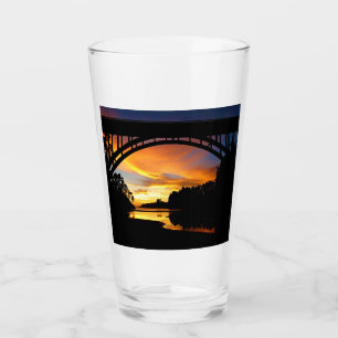 Orange California Coastal Sunset Under Bridge Glass