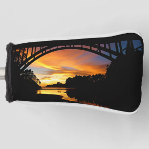 Orange California Coastal Sunset Under Bridge Golf Head Cover