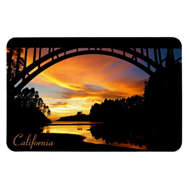 Orange California Coastal Sunset Under Bridge Magnet (Horizontal)