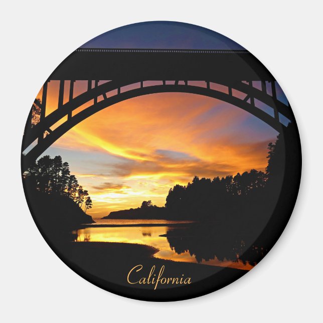Orange California Coastal Sunset Under Bridge Magnet (Front)