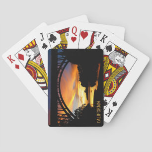 Orange California Coastal Sunset Under Bridge Playing Cards