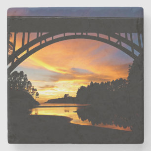 Orange California Coastal Sunset Under Bridge Stone Coaster